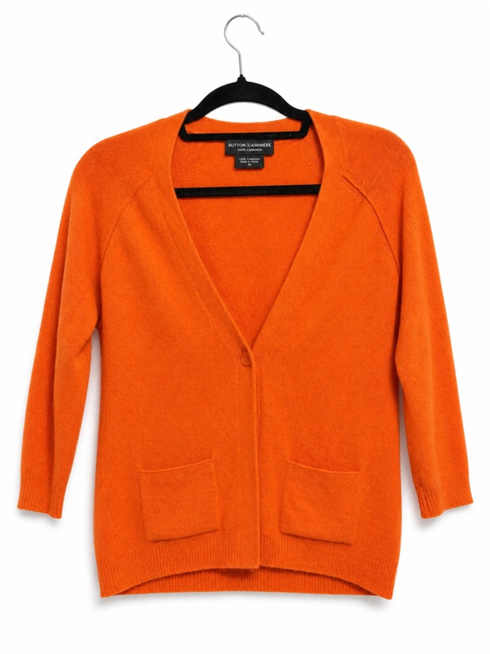 Sutton Cashmere Bright Orange V-Neck 100%Cashmere Cardigan